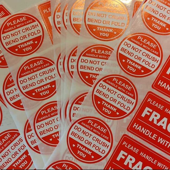 New 100 Pcs Handle With Care Fragile Circle Rectangle Packing Stickers - Picture 13 of 15